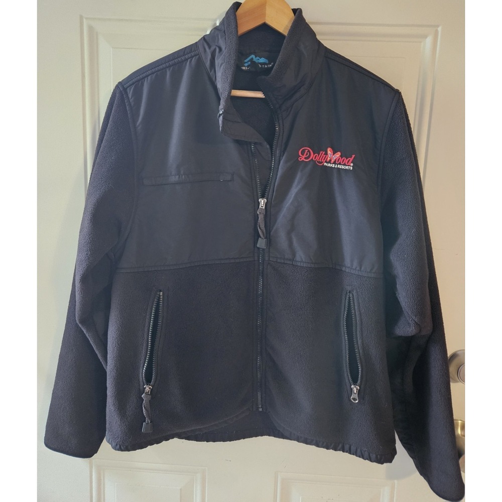 Dollywood Parks & Resorts Fleece Jacket Womens Small Black Full Zip Embroidered